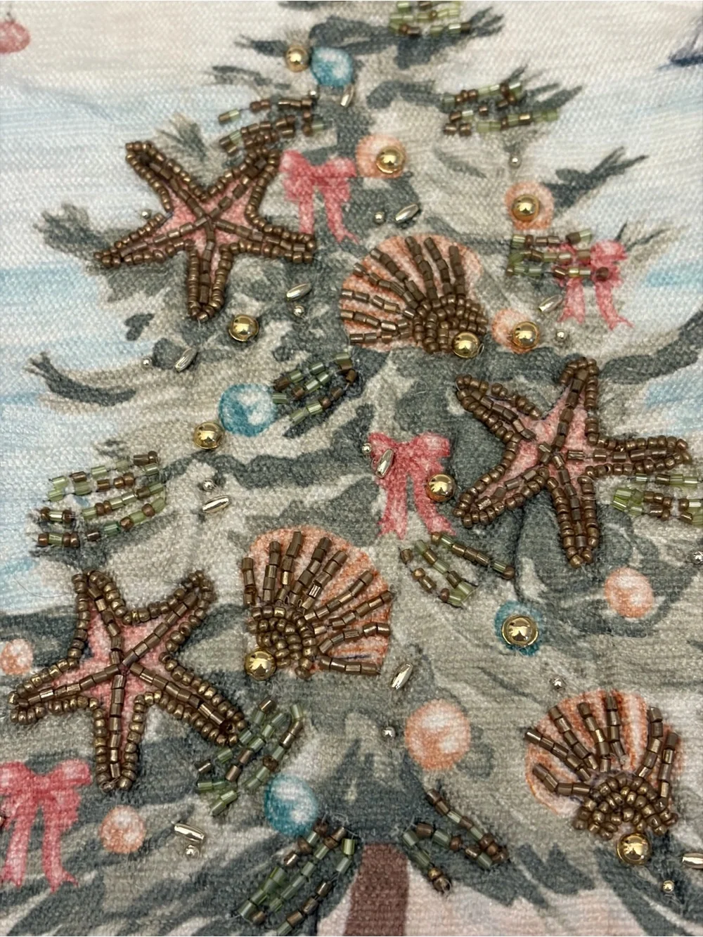 Coastal Christmas Beaded Table Runner 90 Inch Trees & Lights Coastal Collection